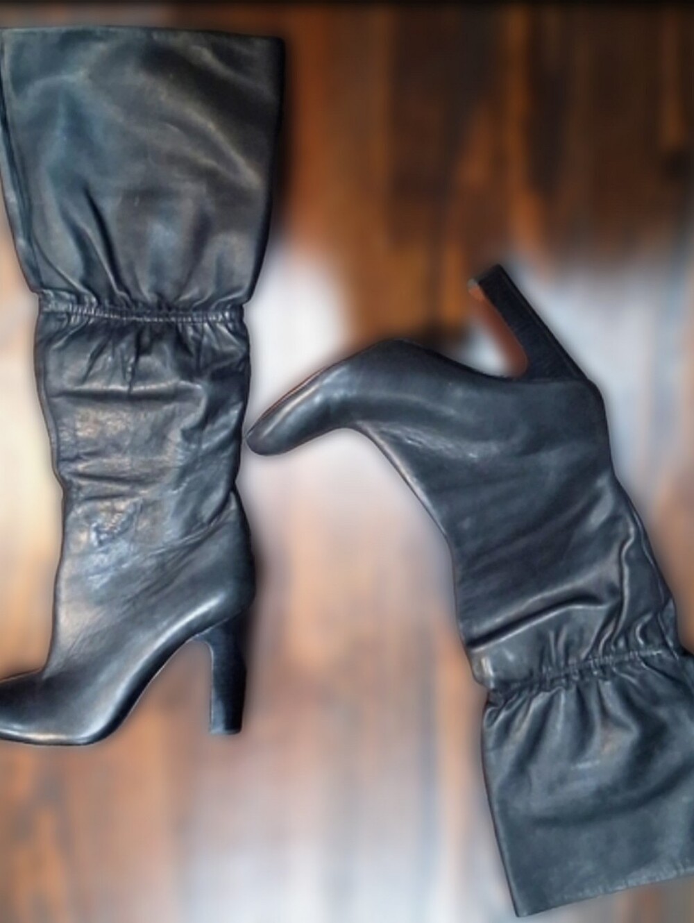 No. 704 b “Penny” Leather Cinched Knee Boots Black Leather US Size 9.5.